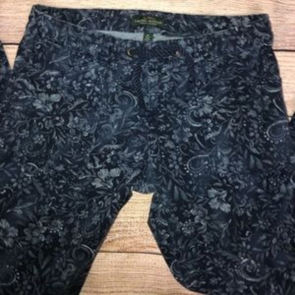 LRL Floral Denim Drawstring Wide-Leg Pants